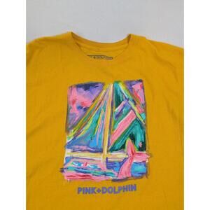Pink + Dolphin Clothing XXL Yellow Graphic T-Shirt Sailboat Art Streetwear Mens